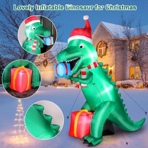 🆕7FT Christmas Inflatable Giant Dinosaur Holding Gift Boxes Outdoor Decoration - Picture 8 of 9